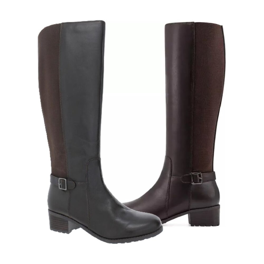 Dark Brown Leather Knee High Riding Boots Easy Spirit Chaza Size 9 Wide - Picture 1 of 10